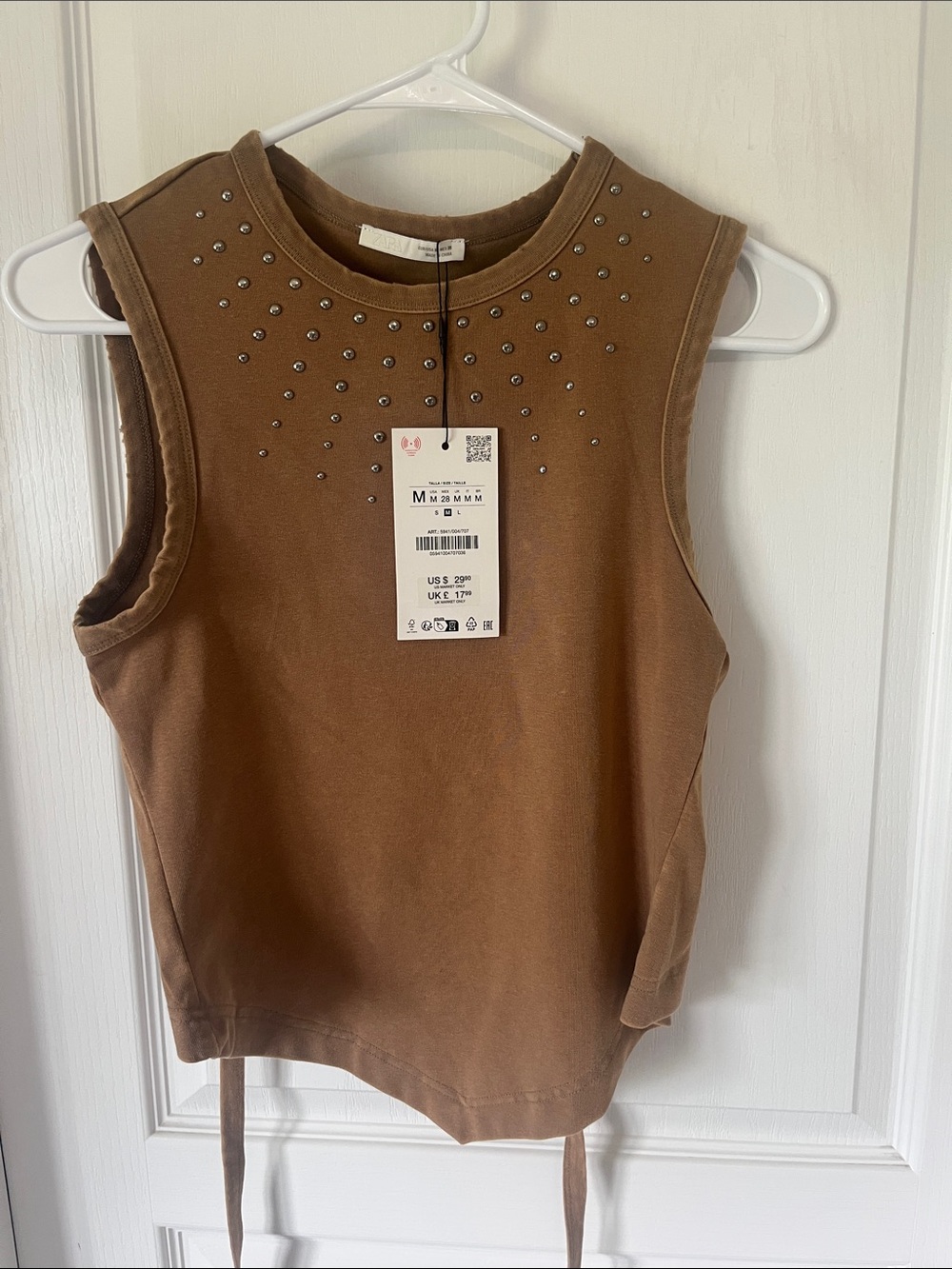 Zara Brown Studded Sleeveless Tank Top